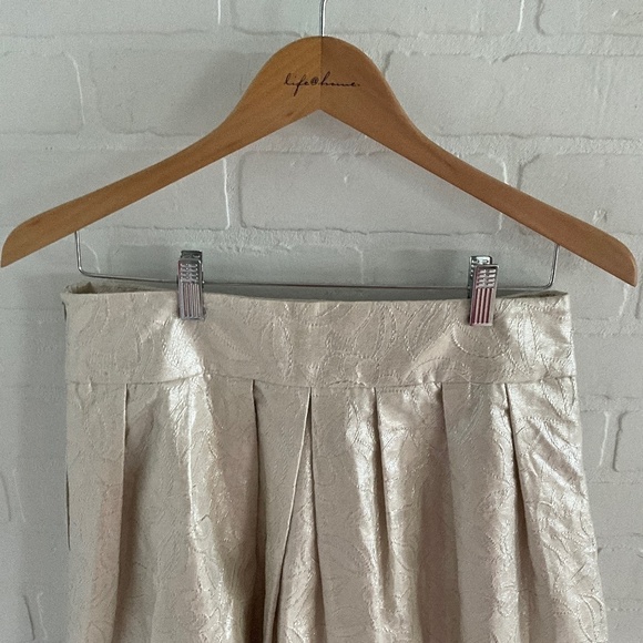 Zara Cream Metallic Shimmery Fairy Brocade Lined Pleated Skirt Pockets L - Picture 9 of 13
